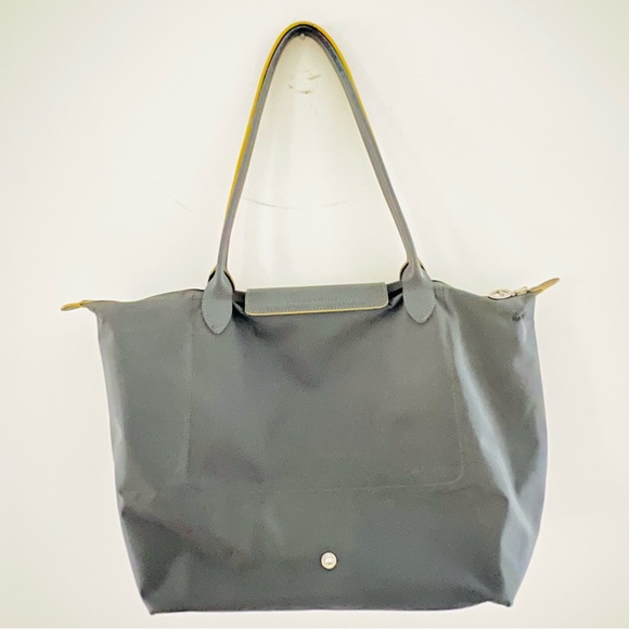 Authentic Longchamp Le Pliage Club Shoulder Shopping Tote – Gray w/ Yellow trim - Picture 3 of 16
